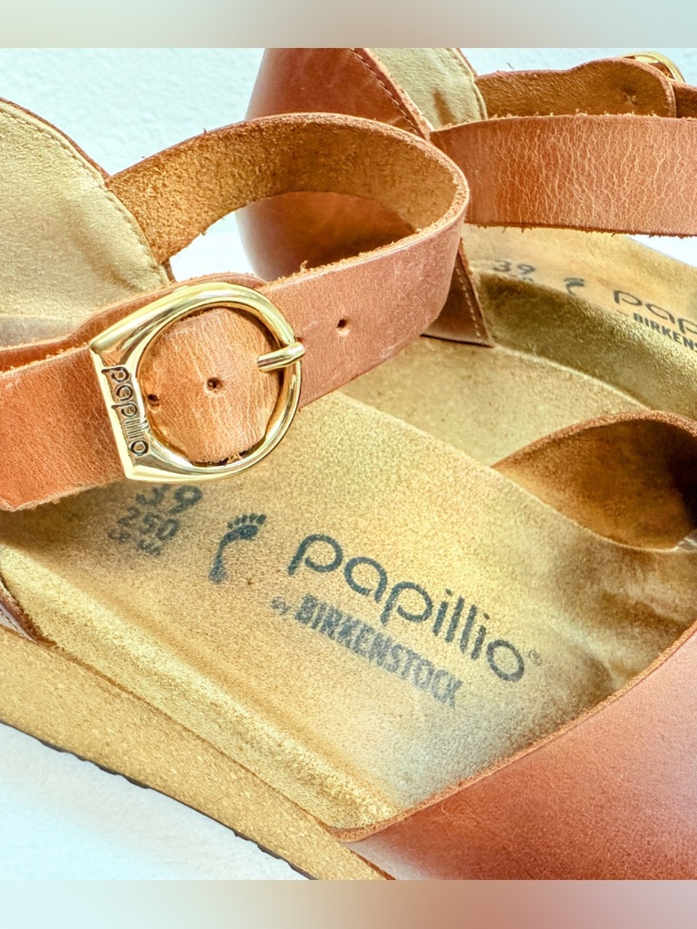 Papillio Birkenstock Cognac Leather Mary Jane Wedge Comfort Shoes 39 - Picture 6 of 16